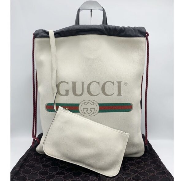 Gucci Logo Drawstring Backpack (White)