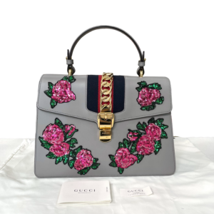 GUCCI MEDIUM SYLVIE FLORAL GRAY