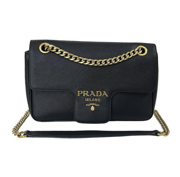 PRADA 1BD193 SAFFIANO FLAP BLACK