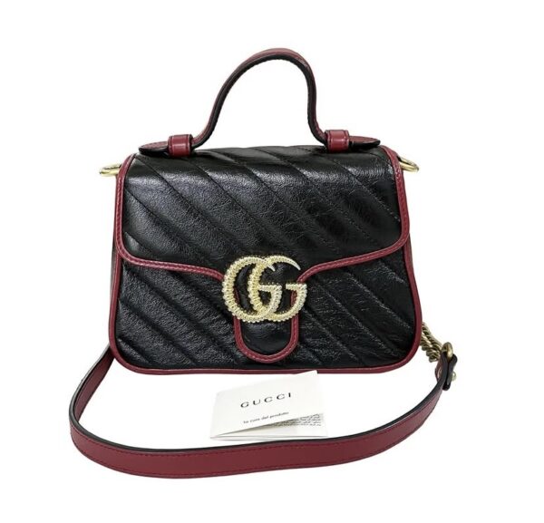 GUCCI MINI MARMONT TOP HANDLE BLACK RED