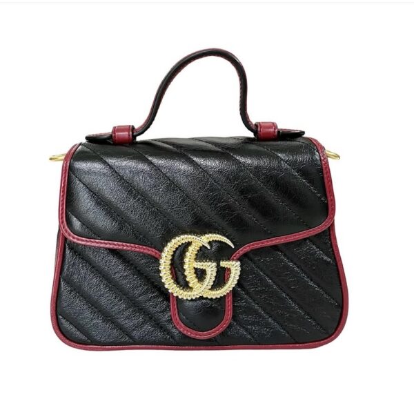 GUCCI MINI MARMONT TOP HANDLE BLACK RED - Image 9