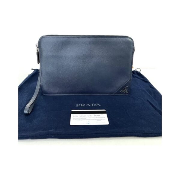 PRADA 2VF056 SAFFIANO CLUTCH NAVY BLUE