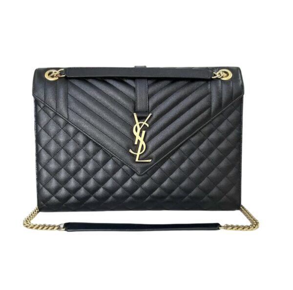 YSL LARGE TRI QUILT ENVELOPE GHW BLACK