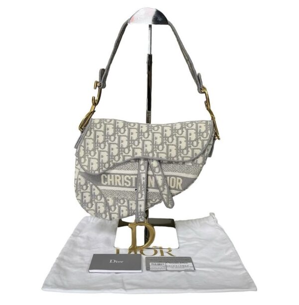 CHRISTIAN DIOR MEDIUM SADDLE OBLIQUE JACQUARD LIGHT GRAY