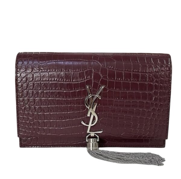YSL CROC EMBOSSED TASSEL SMALL WOC MAROON - Image 2