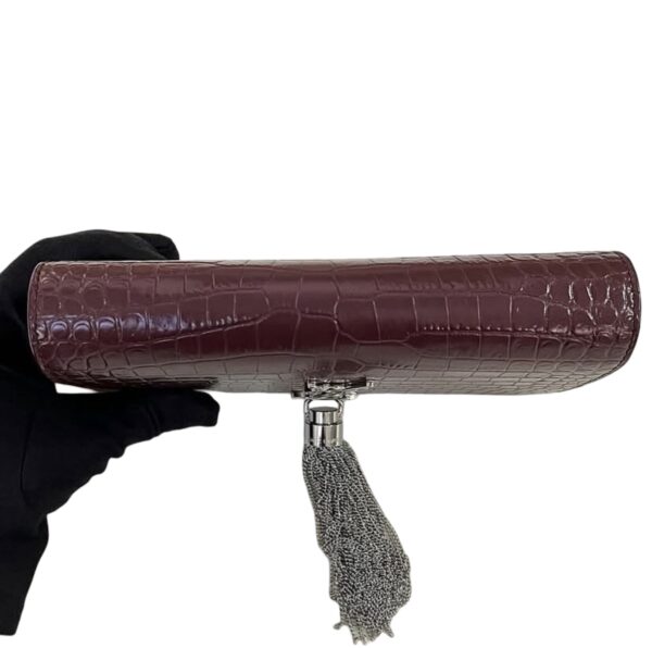 YSL CROC EMBOSSED TASSEL SMALL WOC MAROON - Image 6