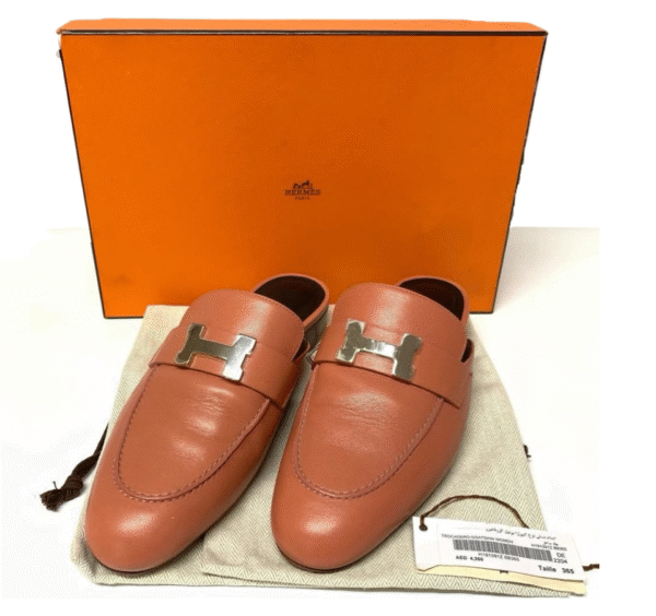 HERMES MULES ROUGH BLUSH 36.5