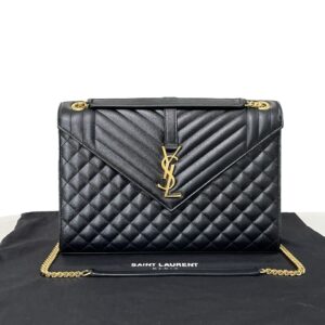 YSL TRI QUILT LARGE ENVELOPE GHW BLACK