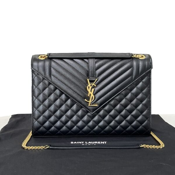 YSL TRI QUILT LARGE ENVELOPE GHW BLACK