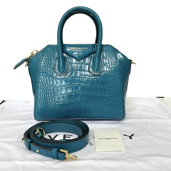 GIVENCHY CROC EMBOSSED MINI ANTIGONA TEAL BLUE