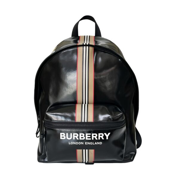 BURBERRY LOGO PRINT ZIP AROUND BACKPACK PATENT BLACK