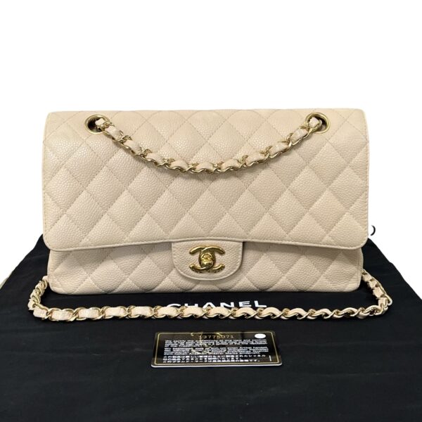 CHANEL CAVIAR MEDIUM DOUBLE FLAP BEIGE