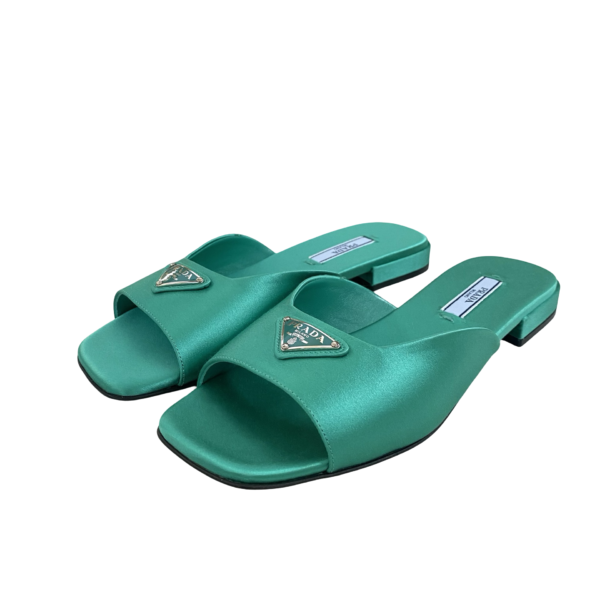 PRADA SATIN FLAT SANDALS GREEN 36.5 - Image 2