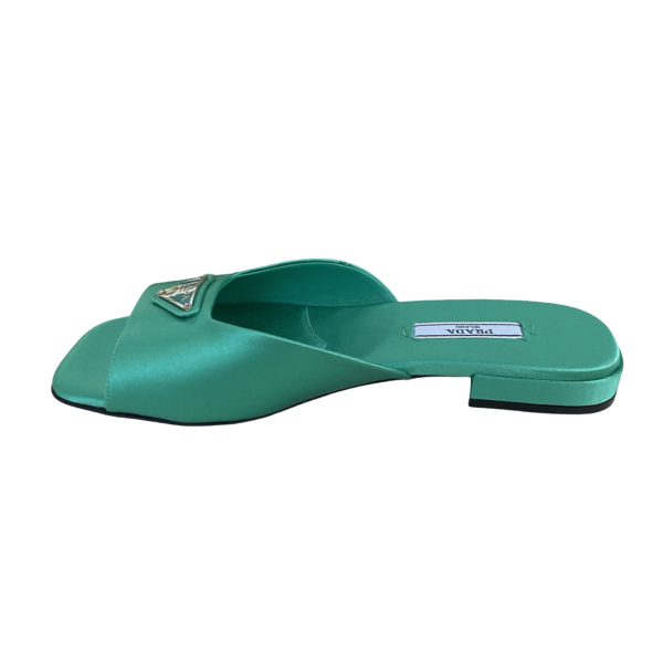 PRADA SATIN FLAT SANDALS GREEN 36.5 - Image 5