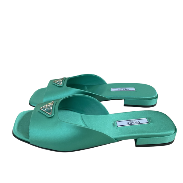 PRADA SATIN FLAT SANDALS GREEN 36.5 - Image 4