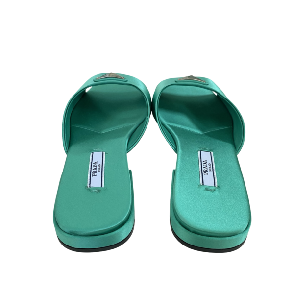 PRADA SATIN FLAT SANDALS GREEN 36.5 - Image 6