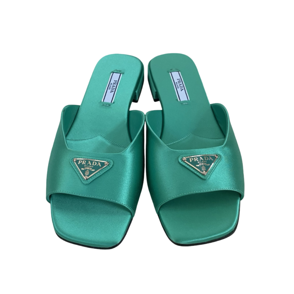 PRADA SATIN FLAT SANDALS GREEN 36.5 - Image 3