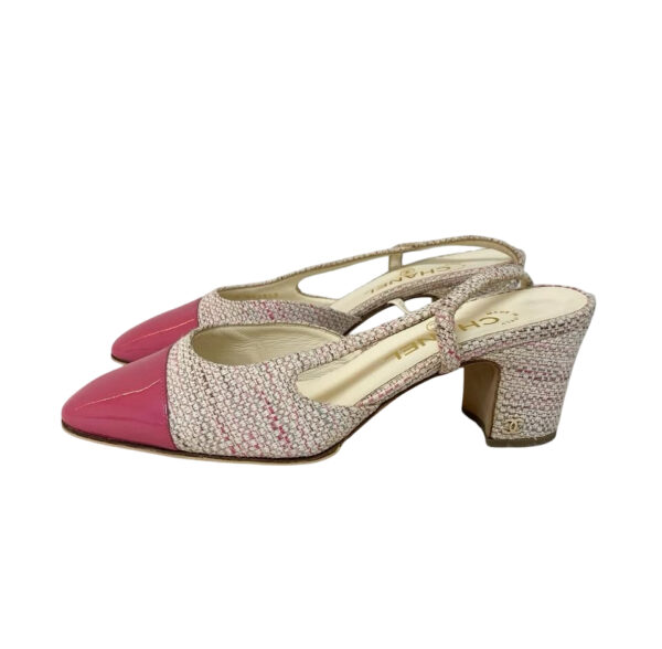 CHANEL TWEED SLINGBACK PINK 38 - Image 2