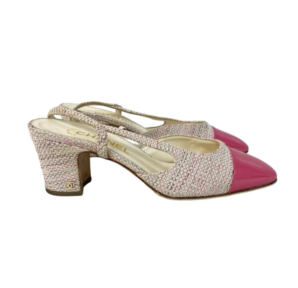 CHANEL TWEED SLINGBACK PINK 38 - Image 5