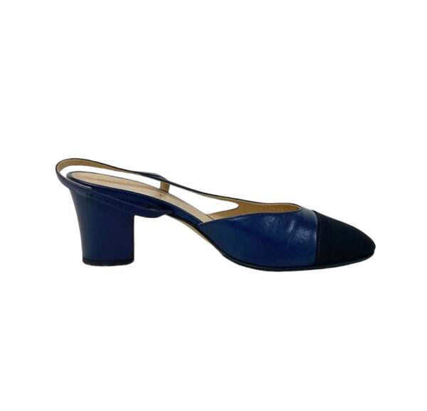CHANEL SLINGBACK HEELS  NAVY BLUE 37.5 - Image 8