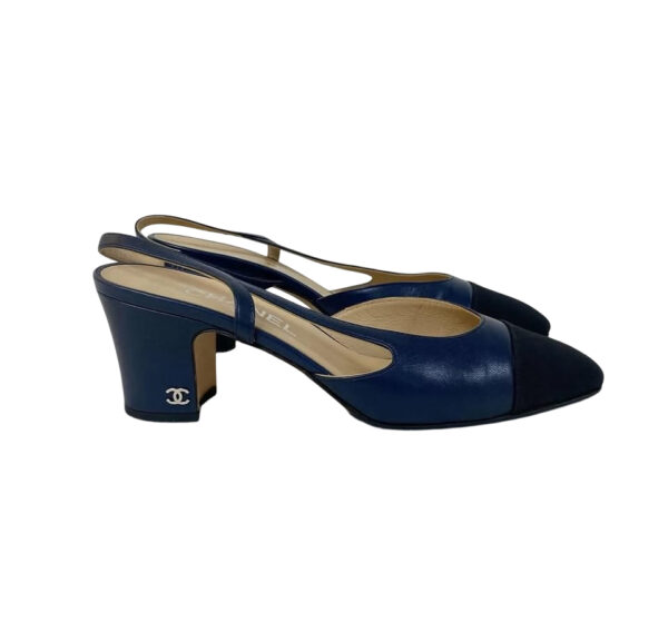 CHANEL SLINGBACK HEELS  NAVY BLUE 37.5 - Image 7