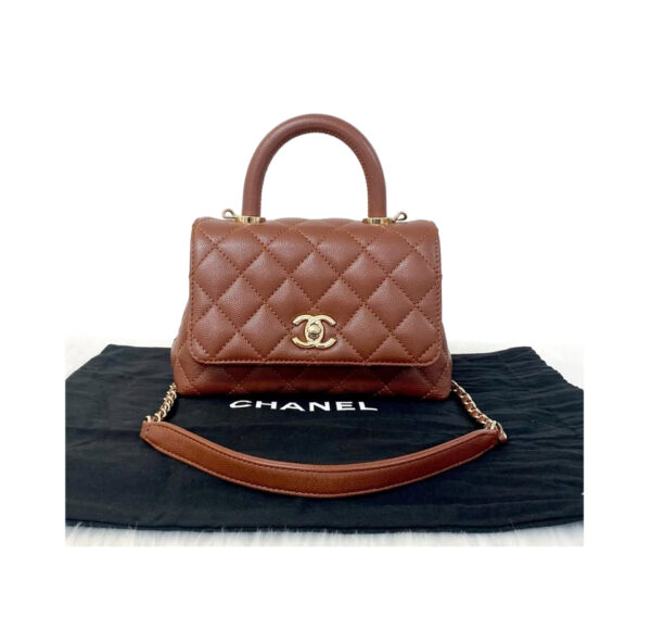 CHANEL MINI CAVIAR COCO TOP HANDLE BAG BORDEAUX