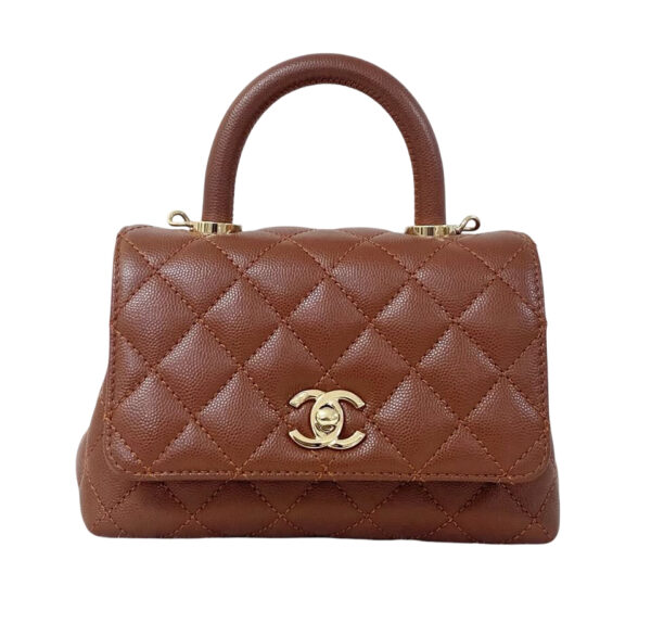 CHANEL MINI CAVIAR COCO TOP HANDLE BAG BORDEAUX - Image 3