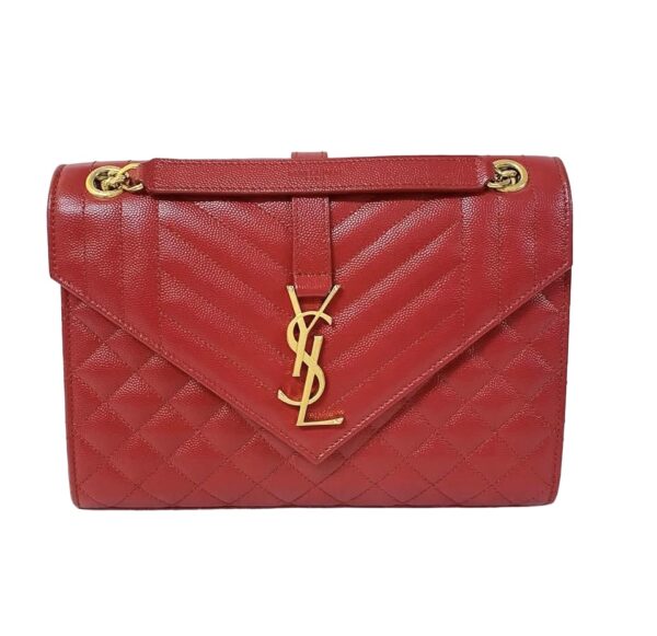 YSL TRIQUILT MEDIUM ENVELOPE GHW RED - Image 3