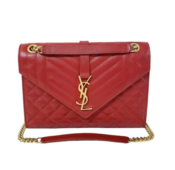 YSL TRIQUILT MEDIUM ENVELOPE GHW RED - Image 2