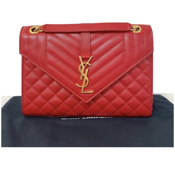 YSL TRIQUILT MEDIUM ENVELOPE GHW RED