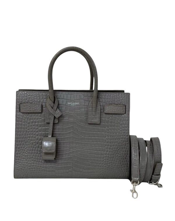 YSL CROC EMBOSSED BABY SAC DE JOUR GRAY